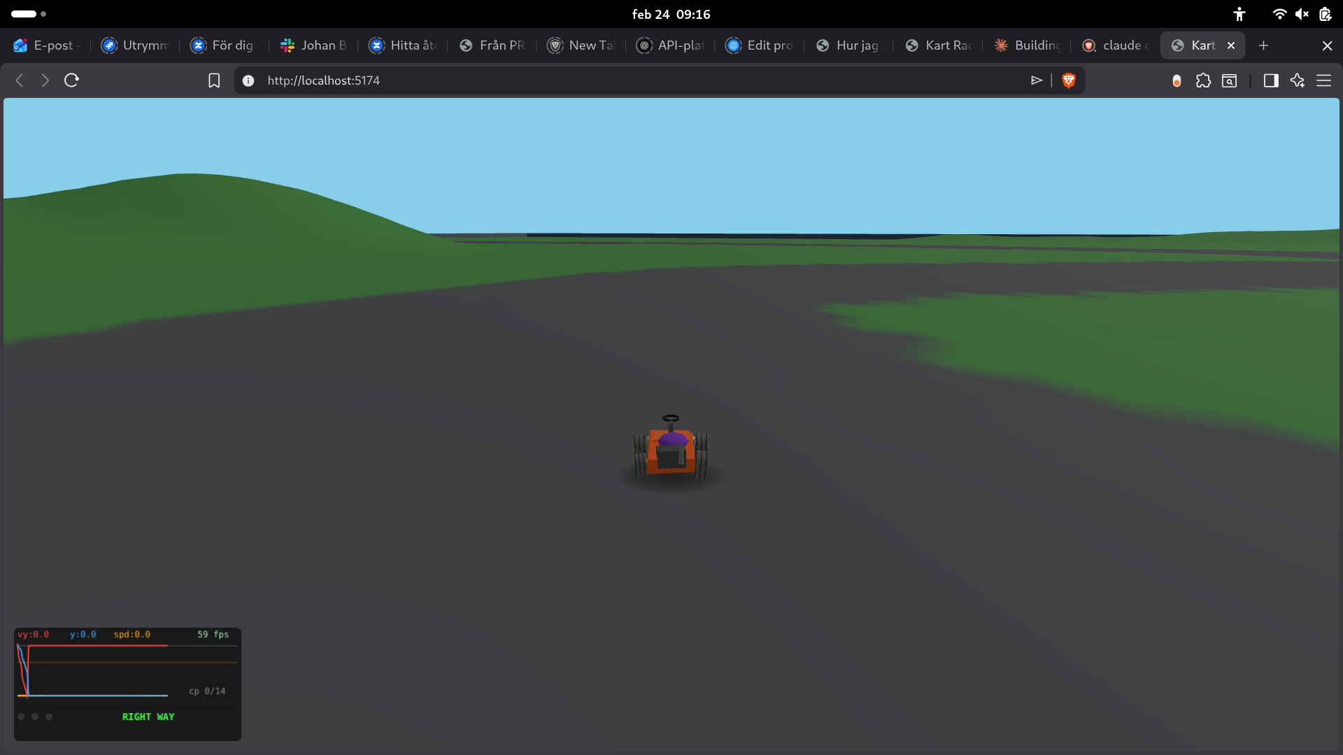 Driving on the track with debug overlay