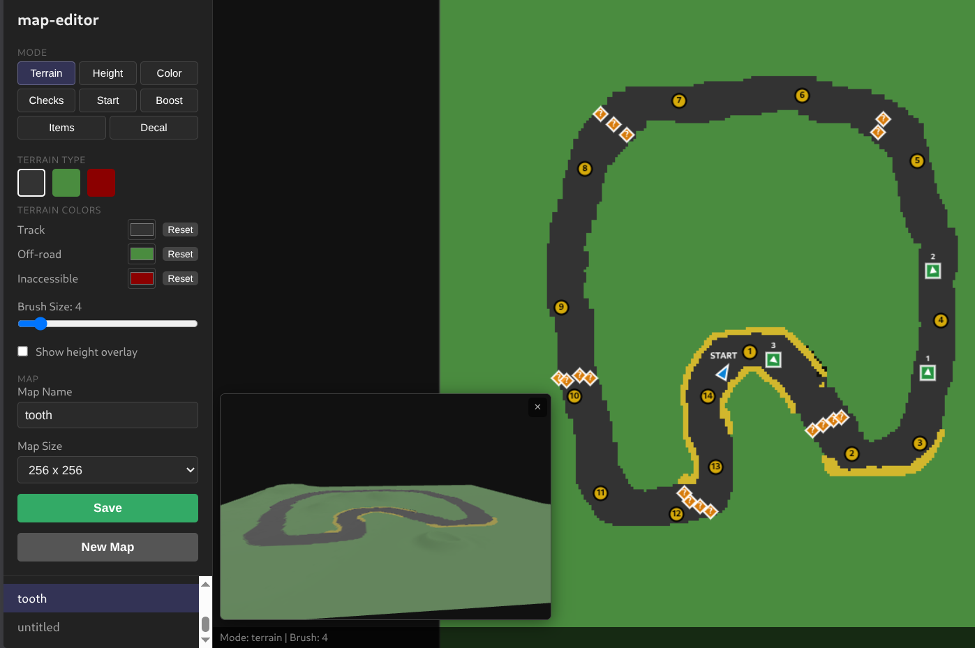 Map editor with tooth map, 3D preview, and all editing modes