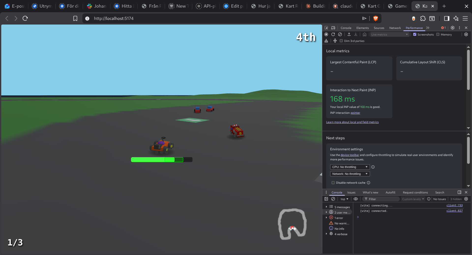 Racing in 4th place with minimap